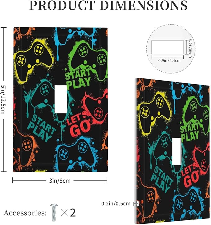Gaming Hippie Gamer Modern Gamepad Colorful Graffiti Decorative Light Switch Cover 1 Gang Single Toggle Device Electrical Faceplate Switchplates Decorator Outlet Wall Plate for Kids Room Nursery Decor