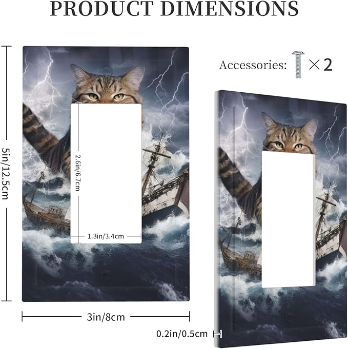 Decorative Outlet Covers Funny Cat Sea Ship Ocean Billow Wave Novelty 1 Gang Single Decora GFCI Device Light Switch Covers Plate 1 Rocker Wall Plate Jumbo Switch Cover Plate