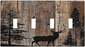 Light Switch Covers Rustic Forest Antler Elk Deer Silhouettes Animals Wood Grain Quad Toggle 4 Gang Wall Plate Electrical Faceplate Decorative Switch Plates for Farmhouse Home Decor
