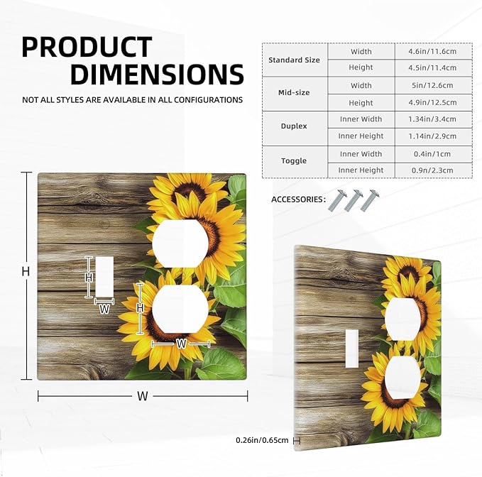 Wallplates Sunflowers Rustic Wood 1 Toggle 1 Duplex Switch Plate Electrical Gfci Faceplate Decorative Light Switch Covers For Farmhouse Cabin Decor
