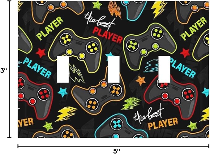 Kid Boys Gamer Gaming Game 3 Gang Light Switch Plate Decorative Triple Toggle Wall Plate Cover Electrical Faceplate for Bathroom Home Living Room Decorate