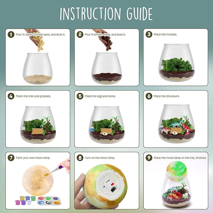 LAOESE Dinosaur Terrarium Kit for Kids - Dino Kid Crafts with DIY Moon Lamp Kit - Birthday Gift for Boys Ages 4 5 6 7 8-12 Year Old - Arts and Crafts for Boy and Kids - Easter Gifts for Boys