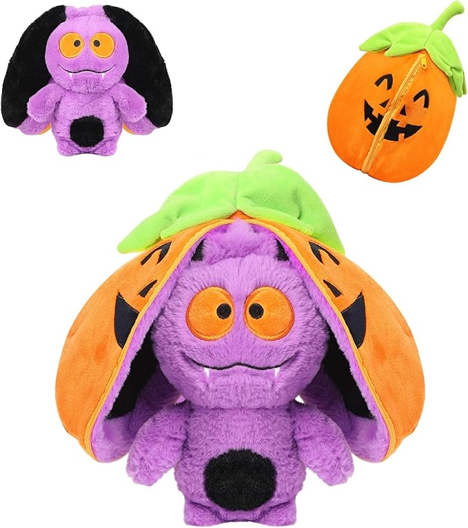 MIAODAM Bat Stuffed Animal, 11inch Reversible Pumpkin Bat Plush, Cute Plushies Toy Gift for Kid Toddler Girls Boys