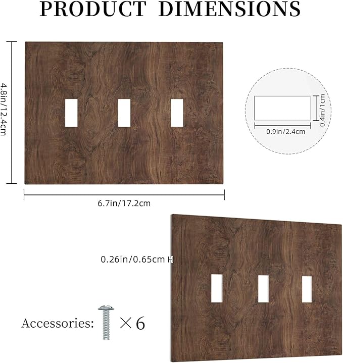 Decorative Switch Plates Rustic Vintage Wood Grain Brown 3 Gang Wall Plate Faceplate Triple Toggle Light Switch Cover Electrical Wall Panels for Farmhouse Cabin Decor