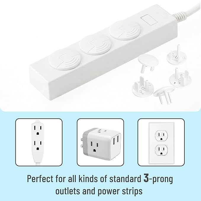 Bates- Outlet Covers Child Proof, 40 Pack, White, Round 3 Prong Outlet Covers
