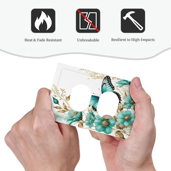 Decorative Outlet Covers Butterfly on Blue Daisy Flower Floral Golden Leaf 1 Gang Duplex Light Switch Cover Plate Wall Plates for Electrical Outlets Electrical Switchplate Face Plate