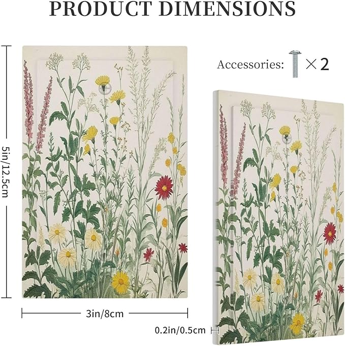 Rustic Wildflower Green Plants Daisy Floral Light Switch Cover Plate 1 Gang No Device Blank Electrical Wall Plates Faceplate Decorative Switch Plate For Farmhouse Bed Room Decor