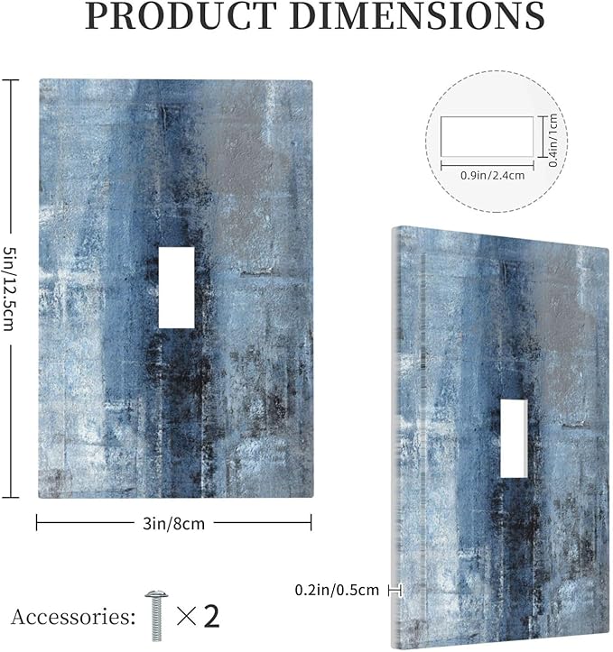 Outlet Covers Navy Blue Gray Abstract Ink Painting 1 Gang Duplex Light Switch Cover Plate Decorative Wall Plates Electrical Switchplate Receptacle for Bathroom Bedroom Decor（2 Pack）