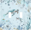 Decorative Switch Plates Teal Blue Ocean Sea Turtle Seabed Plants 2 Gang Double Toggle Wall Plate Outlet Light Switch Cover Electrical Faceplate for Bathroom Kids room Decor