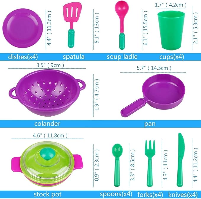 28 PCS Kids Pretend Play Dishes Kitchen Playset - Wash and Dry Dish Rack Toy with Drainer, Kitchen Tableware Sets for Toddlers