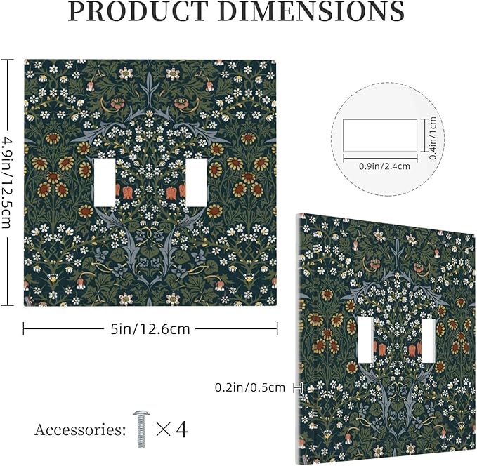 Decorative Switch Plates Colorful Floral Boho Flower Plant Leaf 2 Gang Double Toggle Outlet Light Switch Cover Wall Plate Electrical Faceplate For Bed Room Living Room Decor