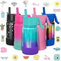 CHILLOUT LIFE 12 oz Kids Insulated Water Bottle for School with Straw Lid Leakproof and Cute Waterproof Stickers, Personalized Stainless Steel Thermos Flask Metal Water Bottle for Girls & Boys