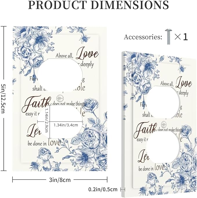 Decorative Outlet Covers Inspirational Quotes Blue Flower Floral 1 Gang Duplex Light Switch Cover Plate Unique Wall Plates for Electrical Outlets Switch Plate Covers for Bedroom Home Decor