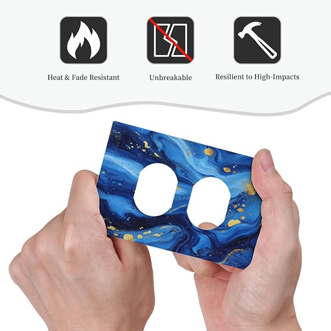 Outlet Covers Navy Blue Gold Marble Abstract Luxury 1 Gang Duplex Light Switch Cover Plate Decorative Wall Plates Socket Cover Electrical Switchplate for Bathroom Home Decor