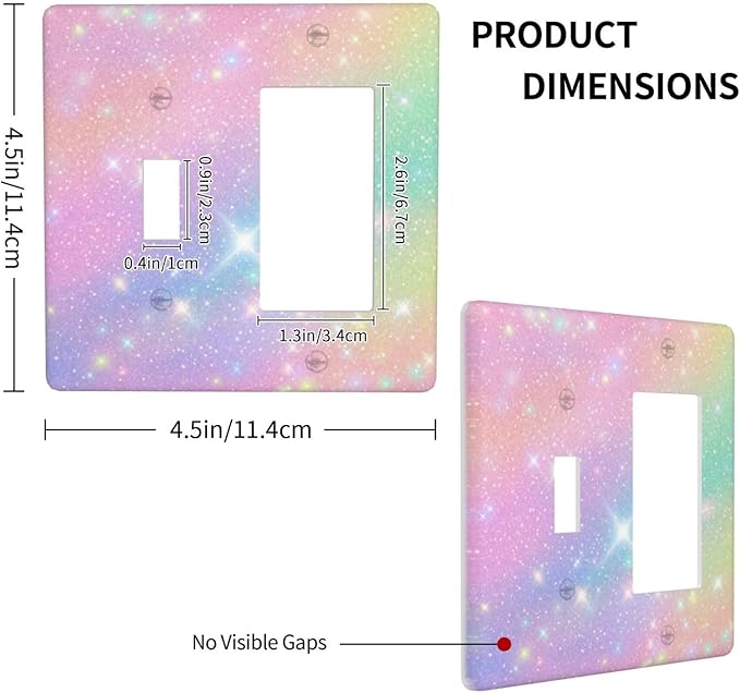 Decorative Outlet Covers Rainbow Shiny Gradient Colors 2 Gang Wall Plate Cover 1 Toggle 1 Rocker Combination Light Switch Plate Covers Jumbo Switch Cover for Kids Room Nursery Decor