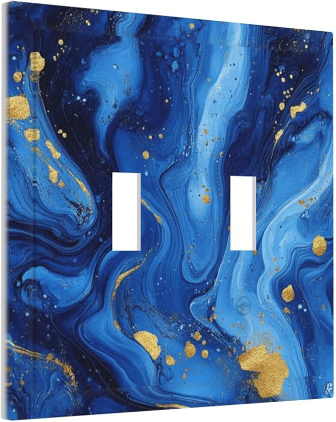 Light Switch Cover Plate Navy Blue Gold Marble Abstract Luxury 2 Gang Double Switch Plate Covers Toggle Wallplate Decorative Outlet Covers Electrical Switchplate for Bathroom Home Decor
