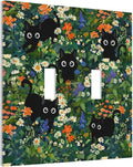 Green Funny Boho Cute Black Pets Cats Paw Double Toggle Wall Plate Cartoon Spring Garden Nursery Kid Girl Boy Kittens Decorative 2-Gang Light Switch Cover Electrical Receptacle Outlet Face Plate Cover
