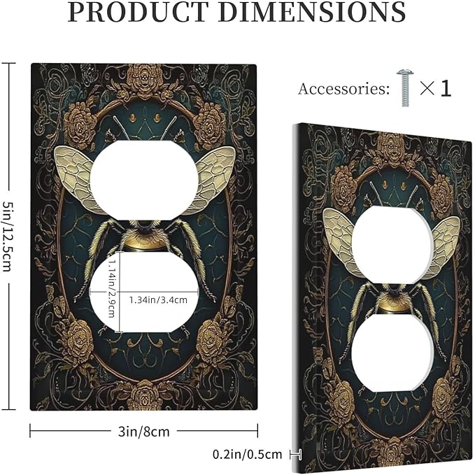 Outlet Covers Mid Century Bee Dark Floral 1 Gang Duplex Light Switch Cover Decorative Switch Plates Electrical Receptacle Faceplate Wall Plate For Home Office Decor