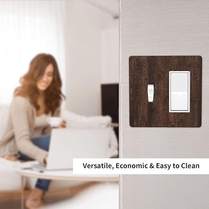 Decorative Toggle Switch Cover Plate with Rustic Dark Wood Grain & Vintage Style Design 2-Gang 1-Gang Standard Wall Plate Light Switch Cover for Kitchen/Living Room