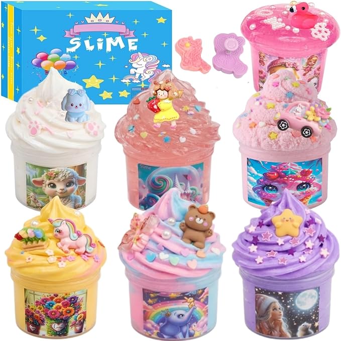 Slime 7 Packed for Kids,Super Soft and Non-Sticky Stress Relief Clear Slime Kit Toy for Christmas Day Gift,DIY Butter Slime Party Favor (Type 7)