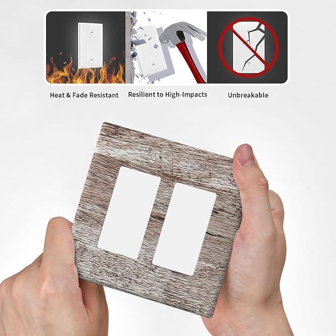 Outlet Covers Rustic Dark Grey Wood Plank Vintage Texture 2 Gang Double Rocker Light Switch Cover Plate Decorative Wall Plate GFCI Socket Cover Electrical Switch Plate Covers for Farmhouse Home