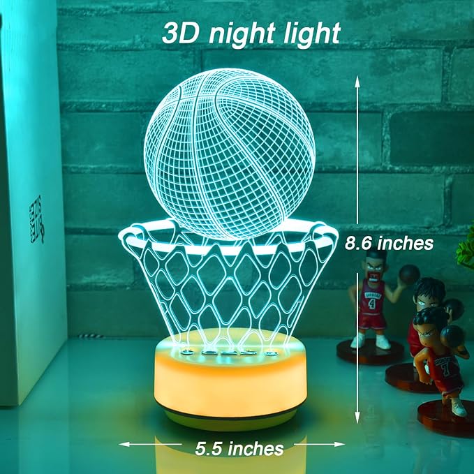 Basketball Night Light for Kids, Basketball Gift for Sports Players Fans, Decor Bedside Lamp for Bedroom/Office, 5 Buttons and Remote Control 14 Colors, Timer, Dim, Independent Warm White Lamp Base
