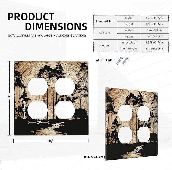 Rustic Forest Antler Black Bear Deer Silhouettes Outlet Covers 2 Gang Double Duplex Decorative Light Switch Covers Electrical Wallplates Socket Faceplate for Farmhouse Home Decor