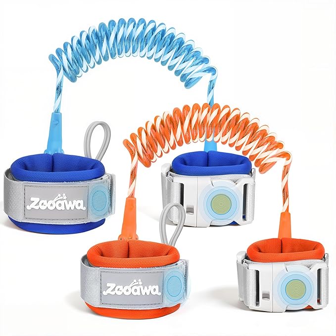 Zooawa Toddler Leash 2Pack, Toddler Kids Harness Anti Lost Wrist Link with Magnetic Lock, Reflective Safety Walking Harness Wristband Leashes for 2,3,4 Years Old Boys Girls, Blue＋Orange