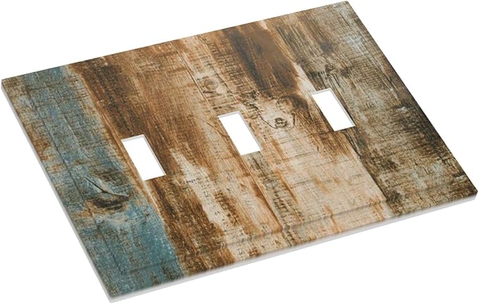 Brown Wood 3 Gang Triple Toggle Light Switch Wall Plate Cover Decorative Electrical Faceplate for Rustic Barn Door Home Living Room Decorate 6.7" x 4.8