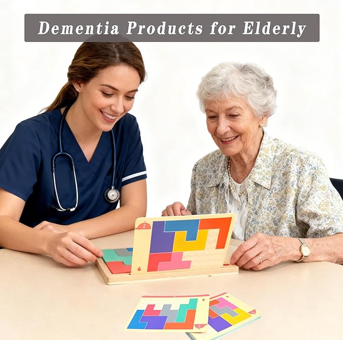 Dementia Activities for Seniors,Wooden Puzzles Gifts,Geometric Cognitive Products & Training Games for Alzheimers Elderly