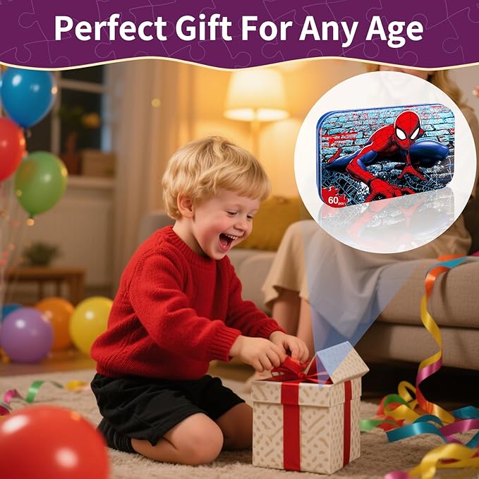Kids Puzzles Ages 3-8, 60 Pieces Jigsaw Puzzles in Metal Box, Educational Learning Toys for Boys and Girls, Premium Puzzle Games, Kids Puzzle Gift