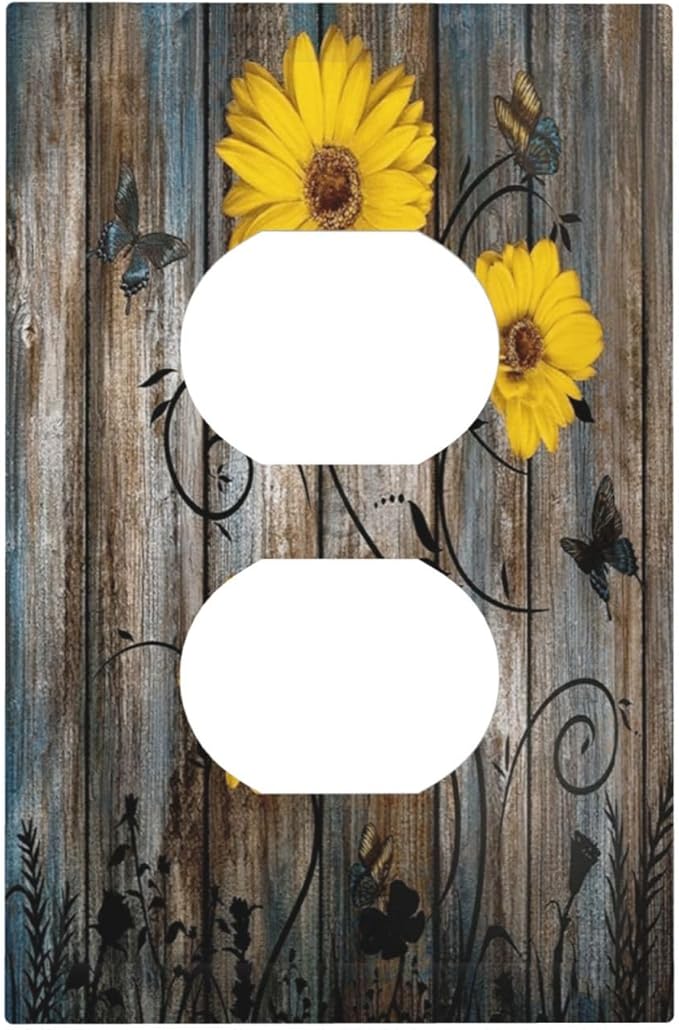 Rustic Barn Sunflower Wooden Daisy Flower Plank Outlet Covers 1 Gang Duplex Light Switch Cover Decorative Switch Plates Electrical Receptacle Faceplate Wall Plate for Farmhouse Home Decor