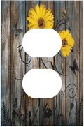 Rustic Barn Sunflower Wooden Daisy Flower Plank Outlet Covers 1 Gang Duplex Light Switch Cover Decorative Switch Plates Electrical Receptacle Faceplate Wall Plate for Farmhouse Home Decor