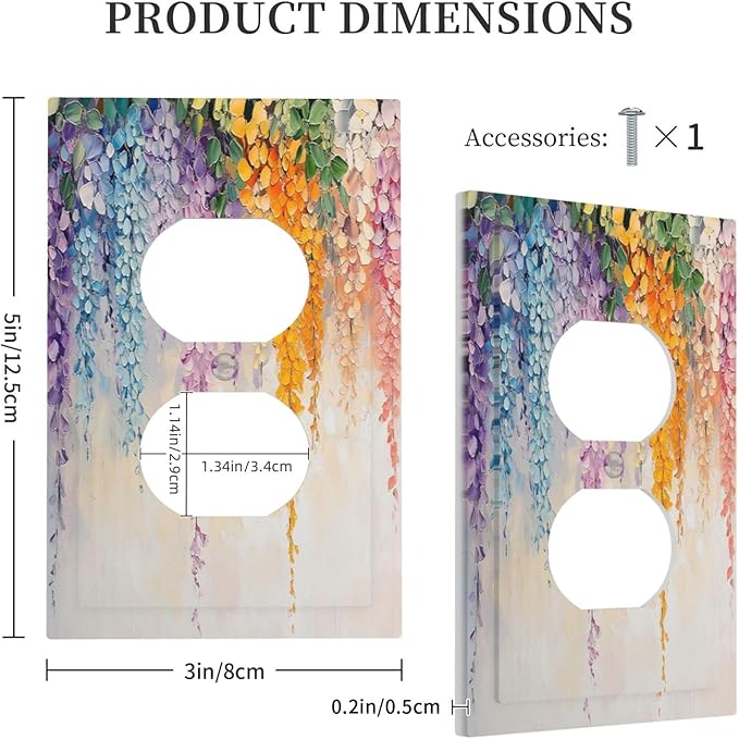Colorful Wildflower Wisteria Cascade Floral Flower Outlet Covers 1 Gang Duplex Light Switch Cover Decorative Switch Plates Electrical Receptacle Faceplate Wall Plate for Bedroom Living Room Decor