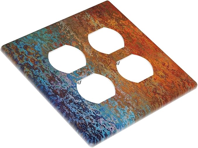 Decorative Outlet Covers Red/Celestial Blue Rust Colorful Metal Rusty 2 Gang Double Duplex Light Switch Cover Wall Plates Electrical Socket Cover Art Faceplate for Bedroom Bathroom
