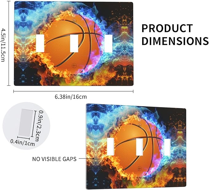 Basketball Light Switch Cover Plates Decorative Triple Toggle Wall Plate, 3 Gang Lightswitch Cover