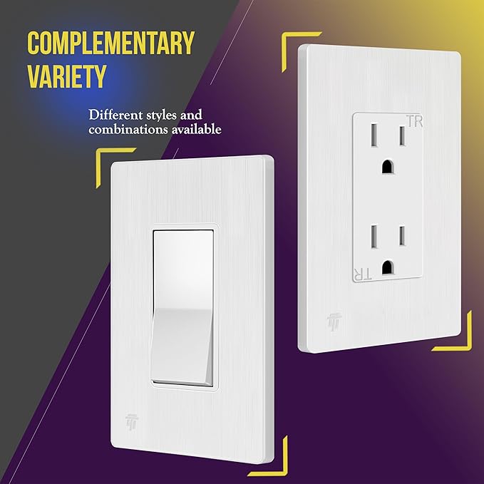 ENERLITES Brushed Screwless Decorator Wall Plate Child Safe Outlet Cover, Gloss Finish, Size 1-Gang 4.68" H x 2.93" L, Unbreakable Polycarbonate Thermoplastic, SI8831-BW, Brushed White