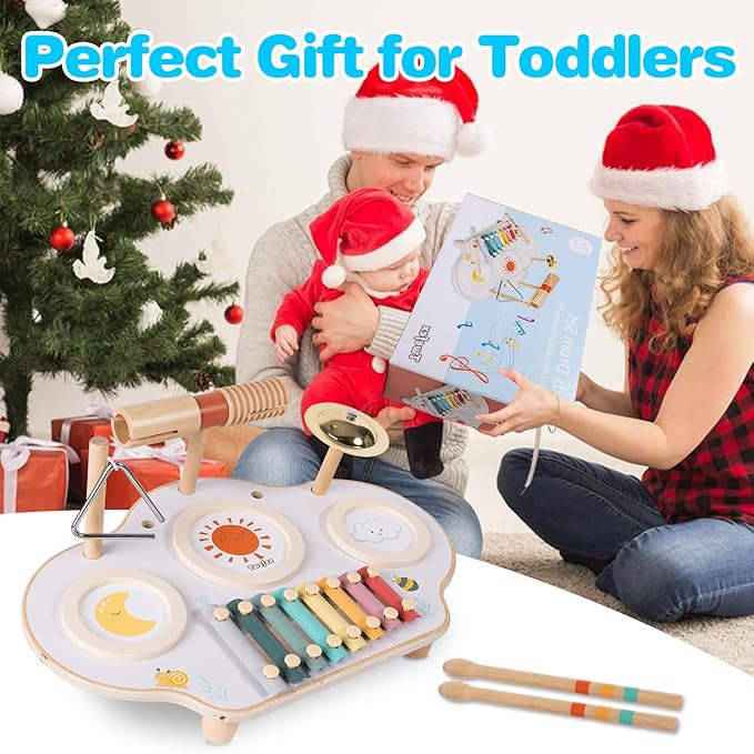 Twefex Kids Drum Set - 9 in 1 Baby Drum Set for Toddlers - Montessori Musical Instruments Toy for Babies - Wooden Xylophone Musical Toys for Boys and Girls