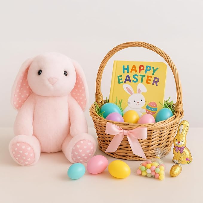 WEIGEDU Pink Rabbit Bunny Stuffed Animal Plush Toys with Floppy Ears & Heart Print for Lover, Kids, Boys, Girls, Babies - Perfect Birthday Nursery Décor Easter Christmas Bedtime Gift