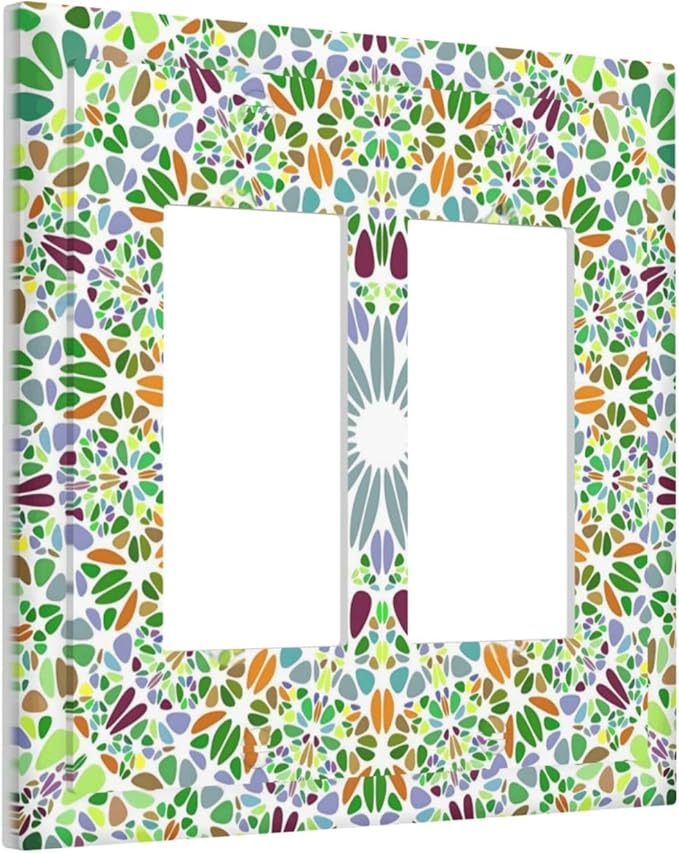 Mandala Flower Abstract Round Mosaic Floral Decorative Outlet Covers 2 Gang Double GFCI Rocker Electrical Wall Panels Light Switch Cover Plate for Bedroom Living Room Decor