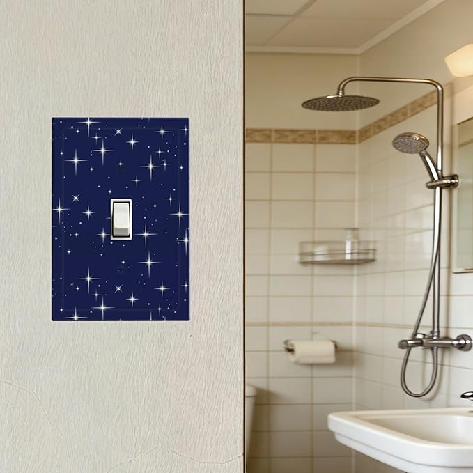 Starry Night 1-Gang Toggle Light Switch Plate, Celestial Sparkle Midnight Galaxy Cosmic Glow Decorative Wall Plate for Bedroom & Nursery