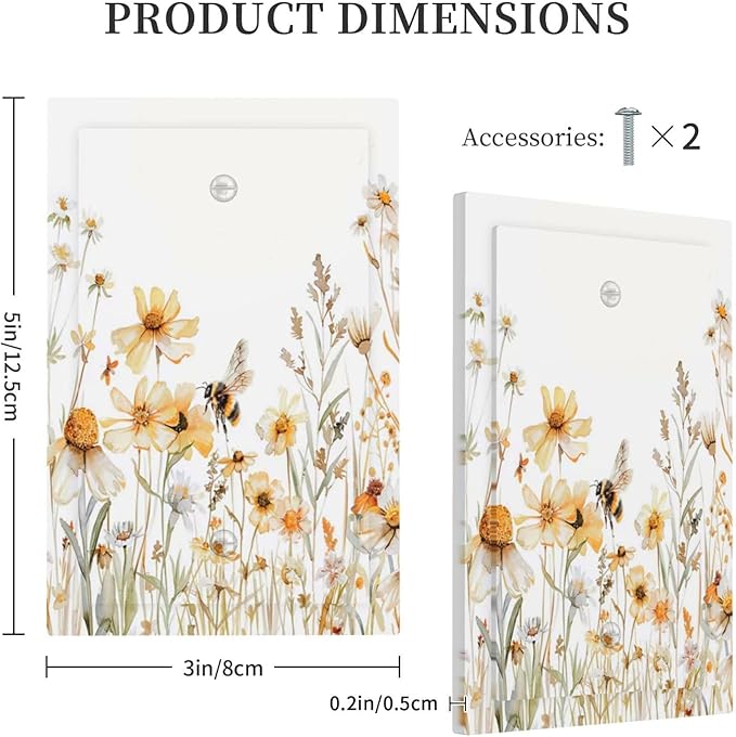 Yellow White Daisy Floral Bee Wild Flower Light Switch Cover Plate 1 Gang No Device Blank Electrical Wall Plates Faceplate Decorative Switch Plate Covers for Bedroom Living Room Decor