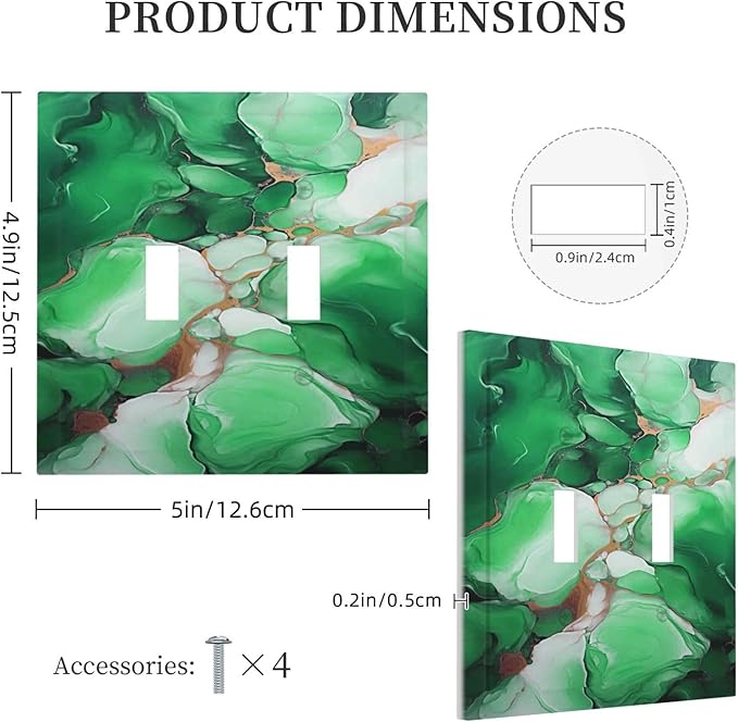 Decorative Light Switch Cover Plate Abstract Luxury Emeralds Green Gold MarbleTextures 2 Gang Wall Plate Oversized Double Toggle Two Switch Wall Cover Plate Dual Device Face Plate