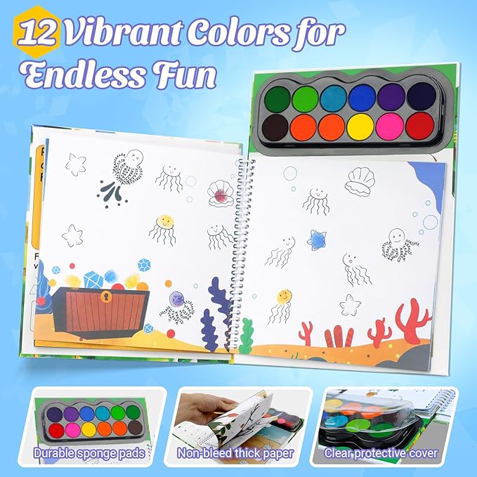 Finger Paint, Finger Painting for Toddlers, Hardcover Travel Finger Paint Kit Include 12 Colors Ink Pad Finger Painting Activity Book, Portable Sensory Activity Develops Creativity, Travel Busy Book for Kids
