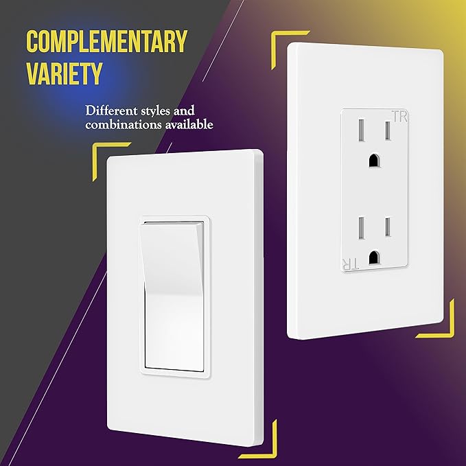 ENERLITES Screwless Decorator Wall Plates Child Safe Outlet Covers, Size 1-Gang 4.68" H x 2.93” L, Unbreakable Polycarbonate Thermoplastic, SI8831-W-40PCS, Glossy, White (40 Pack)