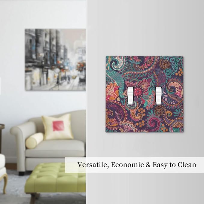 Mandala Boho Paisley Purple Floral Colorful Flower Decorative Switch Plates 2 Gang Double Toggle Outlet Light Switch Cover Wall Plate Electrical Faceplate for Home Bedroom Decor