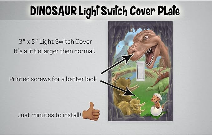 Dinosaur DIY Decor Boys Bedroom, Decorative Light Switch Cover Plate for Kids Room, Nursery Toddler Room Playroom (Dinosaur)