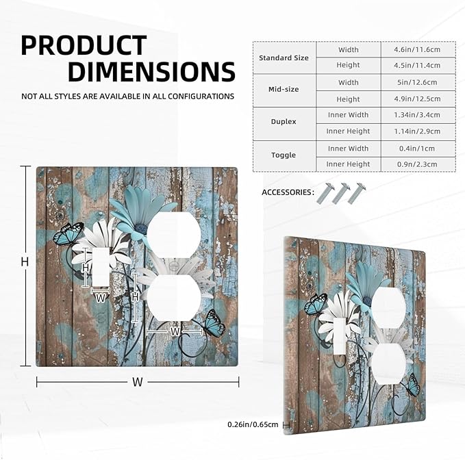 Wallplates Rustic Flower Teal Turquoise Daisy Butterfly 1 Toggle 1 Duplex Switch Plate Electrical Gfci Faceplate Decorative Light Switch Covers For Farmhouse Cabin Decor
