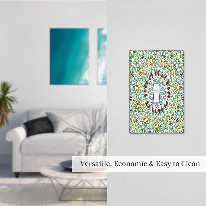 Mandala Flower Abstract Round Mosaic Floral Decorative Light Switch Cover 1 Gang Single Toggle Device Electrical Faceplate Switchplates Decorator Outlet Wall Plate for Bedroom Living Room Decor
