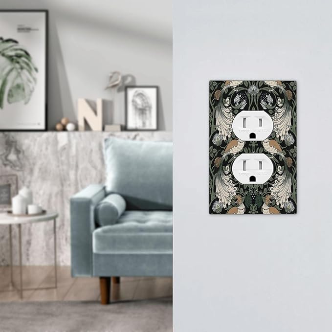 Outlet Covers William Morris Vintage Floral Plants And Birds 1 Gang Duplex Light Switch Cover Electrical Receptacle Faceplate Wall Plate Decorative Switch Plates for Bedroom Home Decor